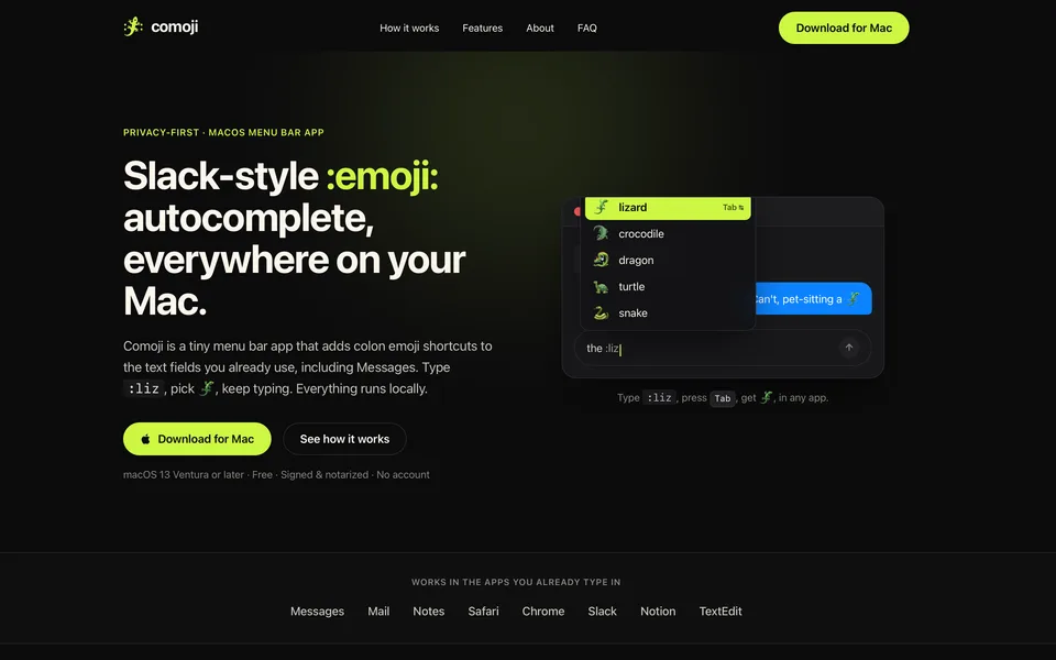 Comoji: Slack-style :emoji: autocomplete, everywhere on your Mac.